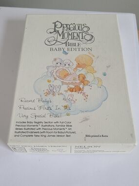 Vintage Precious Moments Child Baby NKJV White Collectible Baptism Gift Bible